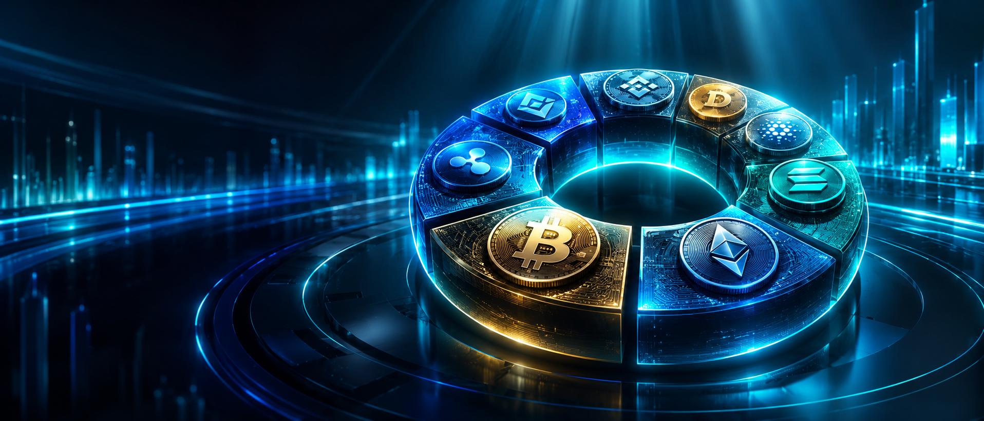Donut chart made of assorted crypto coins